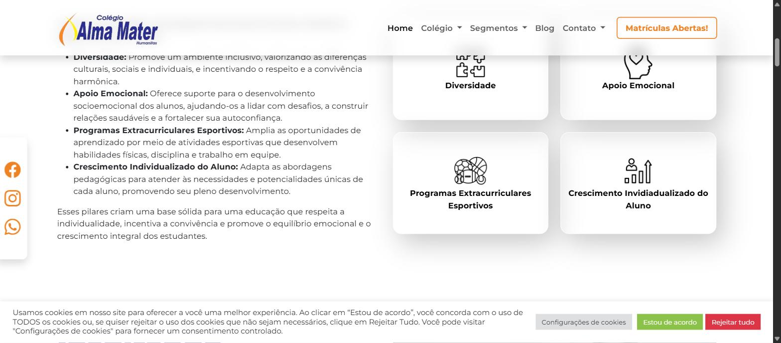 Captura da página inicial de colegioalmamater.com.br